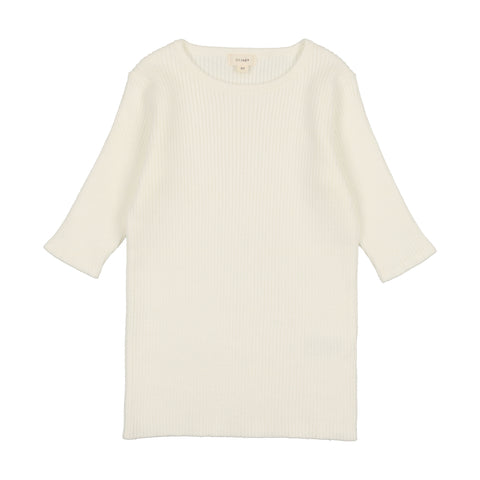 Lil Legs White Three Quarter Sleeve Knit Crewneck Sweater