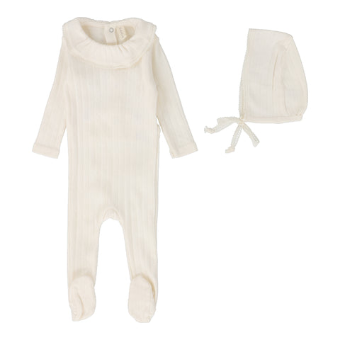 Lilette Milk Fine Pointelle Ruffle Collar Footie Set