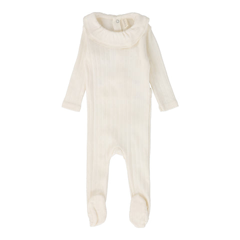 Lilette Milk Fine Pointelle Ruffle Collar Footie