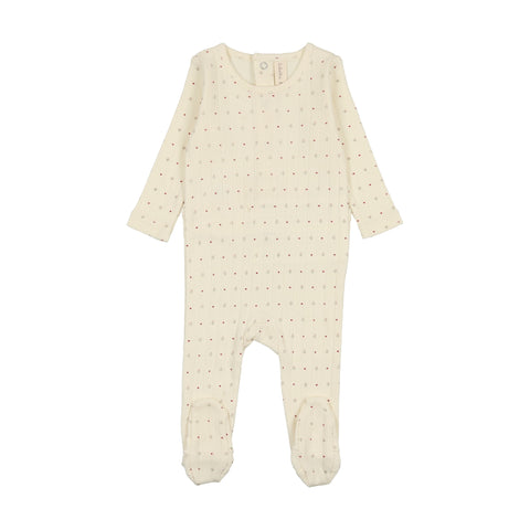 Lilette Cream/Red Dot Linear Printed Footie