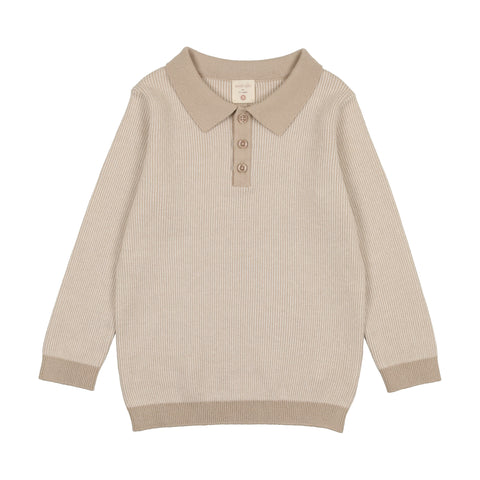 Lil Legs Taupe Stripe Long Sleeve Knit Polo