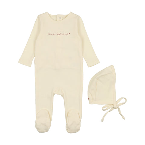 Lilette Ivory & Rose Mon Amour Footie & Hat Set