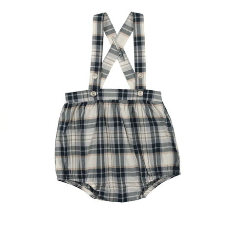 Lil Legs Navy Plaid Suspender Bubble Bloomer