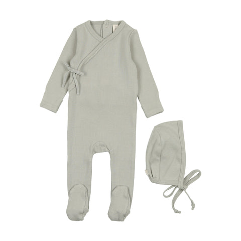 Lilette Sea Blue Pinpoint Wrapover Footie & Hat Set