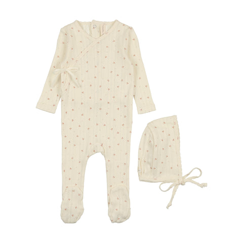 Lilette Milk/Rose Printed Pointelle Wrap Footie Set