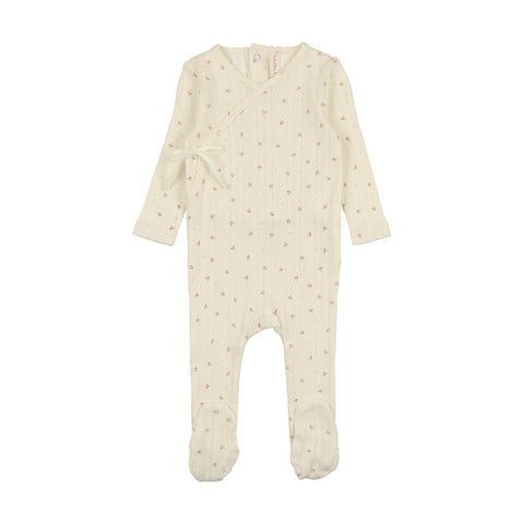 Lilette Milk/Rose Printed Pointelle Wrap Footie