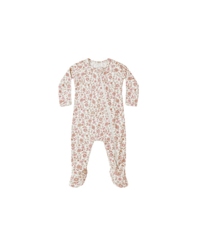 Quincy Mae Ivory Bloom Bamboo Zip Footie