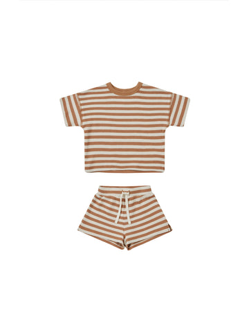 Quincy Mae Clay Stripe Waffle Tee + Short Set