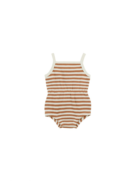 Quincy Mae Clay Stripe Waffle Cinch Romper