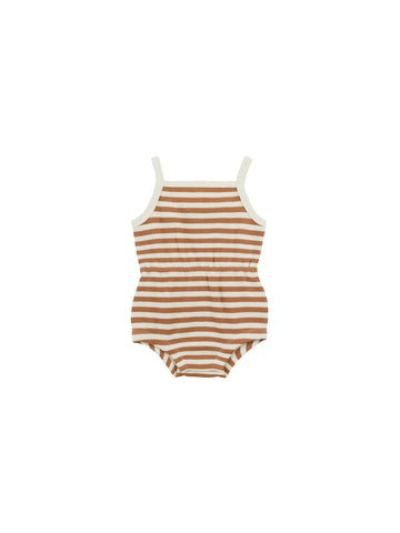 Quincy Mae Clay Stripe Waffle Cinch Romper