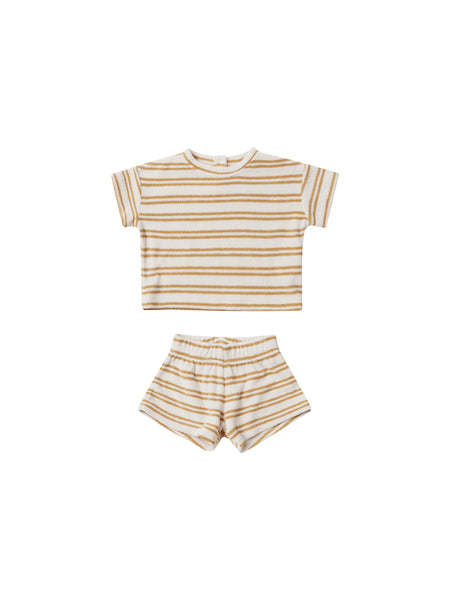 Quincy Mae Honey Stripe Terry Tee + Short Set