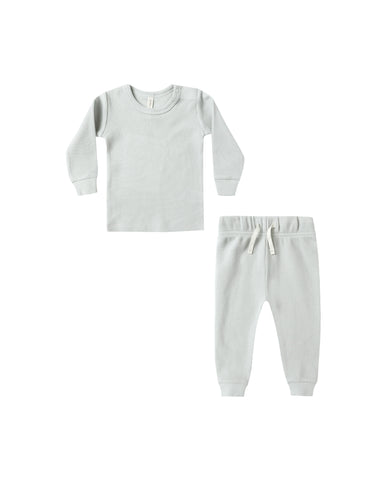 Quincy Mae Ice Blue Waffle Top + Pant Set