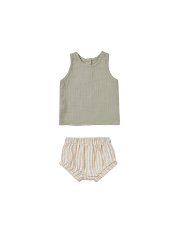 Quincy Mae Sage Stripe Woven Tank + Short Set