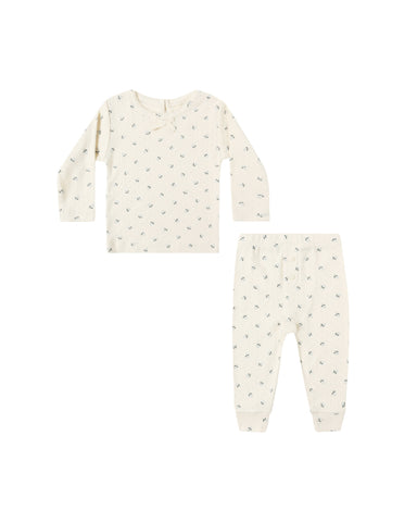 Quincy Mae Natural Blue Ditsy Pointelle Tee + Legging Set