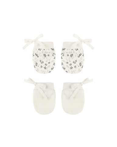 Quincy Mae Blue Floral/Ivory No Scratch Mittens