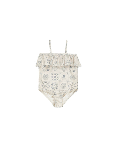 Rylee & Cru Natural Tile Ruffle One-Piece Swimsuit