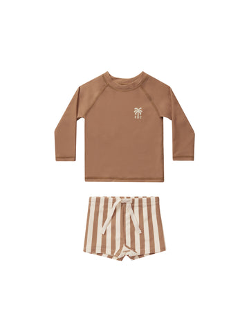Rylee & Cru Clay Stripe Rash Guard Boy Set