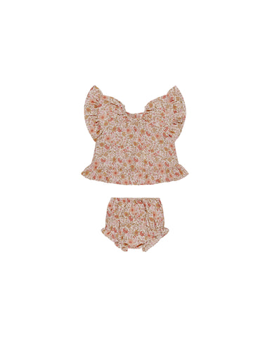 Rylee & Cru Shell Pink Gardenia Butterfly Top + Bloomer Set