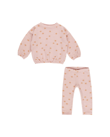 Rylee & Cru Pink Starfish Spongy Knit Set