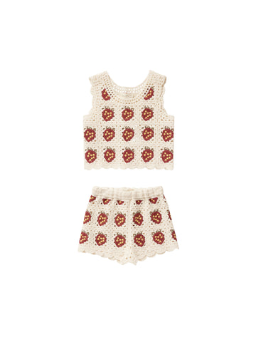 Rylee & Cru Strawberry Pattern Crochet Tank Set