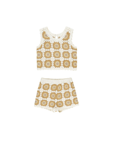 Rylee & Cru Natural Marigold Daisy Crochet Tank Set