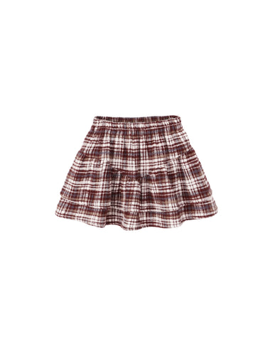 Rylee & Cru Burgundy Plaid Tiered Mini Skirt