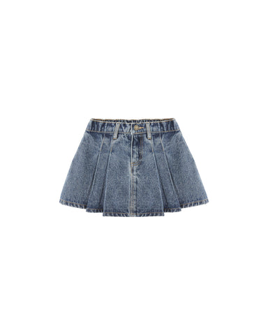 Rylee & Cru Indigo Denim Pleated Skirt