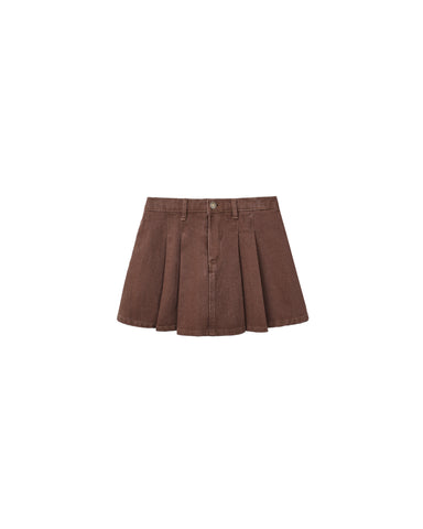 Rylee & Cru Washed Brown Pleated Denim Skirt