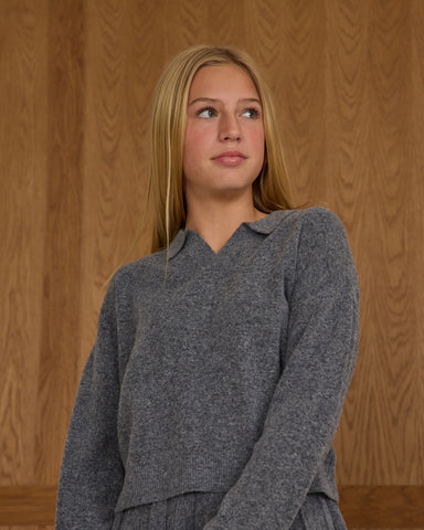Rylee & Cru Teens Heathered Grey Collared Sweater