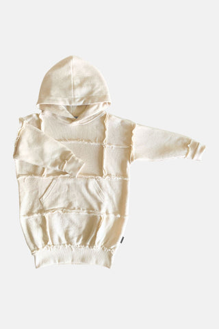 Mini Kid Ivory Raw Reversed Hooded Dress