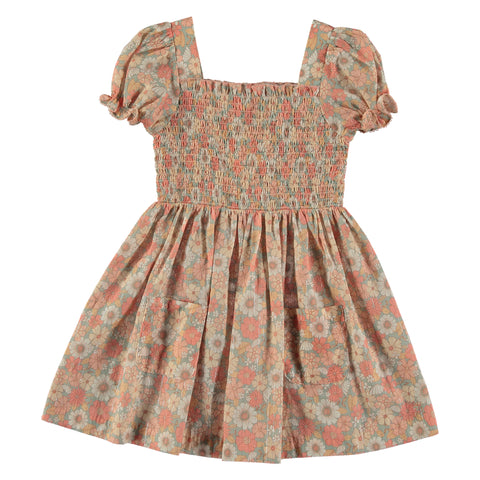 Tocoto Vintage Pink Floral Honeycomb Dress