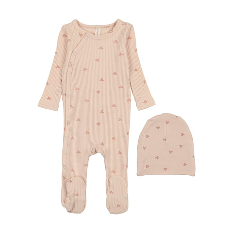 Lilette Side Snap Peach Flower Footie & Hat Set