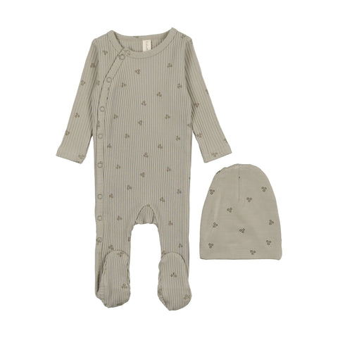 Lilette Side Snap Sage Flower Footie & Hat Set