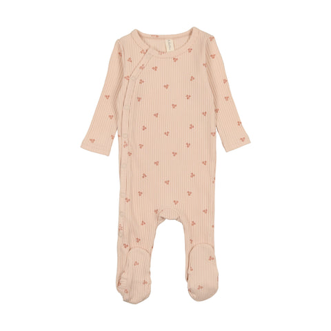 Lilette Peach Flower Side Snap Rib Footie