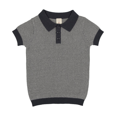 Lil Legs Off Navy Stripe Short Sleeve Knit Polo