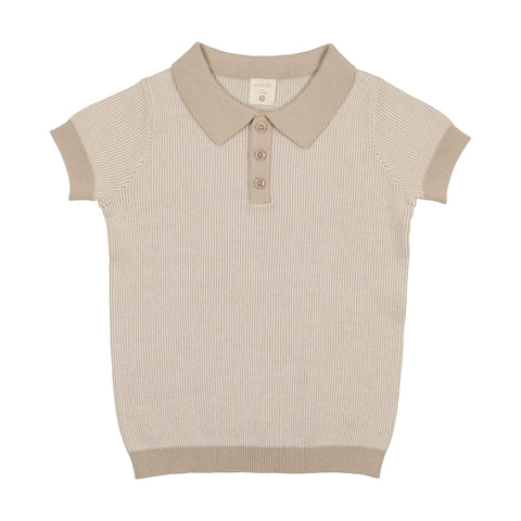 Lil Legs Taupe Stripe Short Sleeve Knit Polo