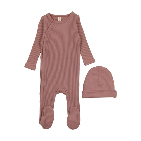 Lilette Mauve Side Snap Footie & Hat Set