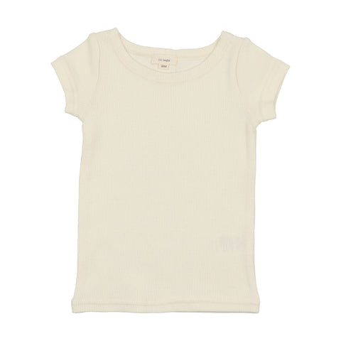 Lil Legs Ivory Ribbed Short Sleeve Tee
