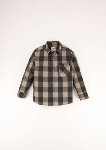 Popelin Taupe Check Collar Shirt