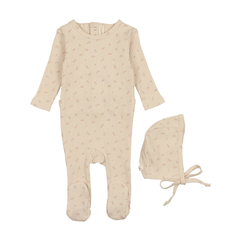 Lilette Cream & Peach Twig Footie & Hat Set