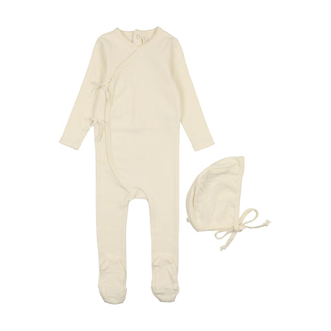 Lilette Cream Vine Pointelle Footie & Hat Set