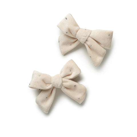 Halo Luxe Ecru Vivienne Studded Velveteen Double Clip Set