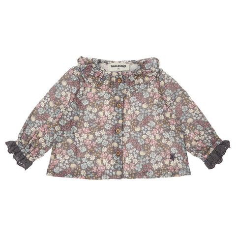 Tocoto Vintage Dark Grey Liberty Flowers Blouse + Bloomer Set