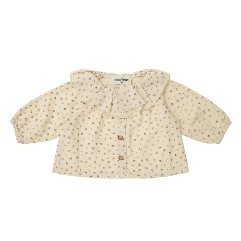 Tocoto Vintage Off White Microcorduroy Flowers Blouse + Bloomer Set