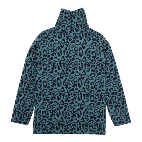 Wynken Forest Green Animal Print Luna Roll Neck Top