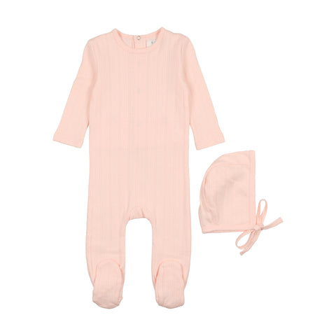 Coco Blanc Mauve Wide Pointelle Footie With Bonnet