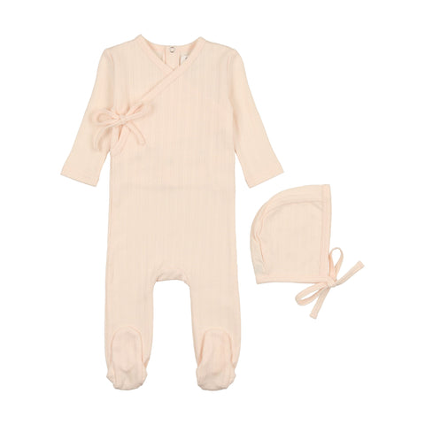 Coco Blanc Pale Pink Wrap Pointelle Footie With Bonnet