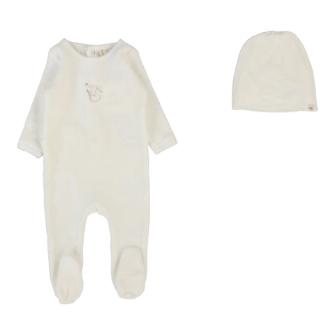 Lilette Winter White/Oat Velour Forest Graphic Footie Set