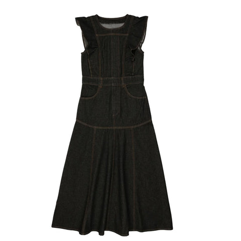 Coco Blanc Washed Black Denim Zipper Maxi Jumper