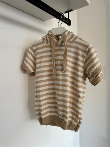 Manuel Frank Beige Striped Hooded Sweater